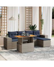 Salon de jardin 6 pcs avec coussins gris résine tressée | Mobilier & Déco