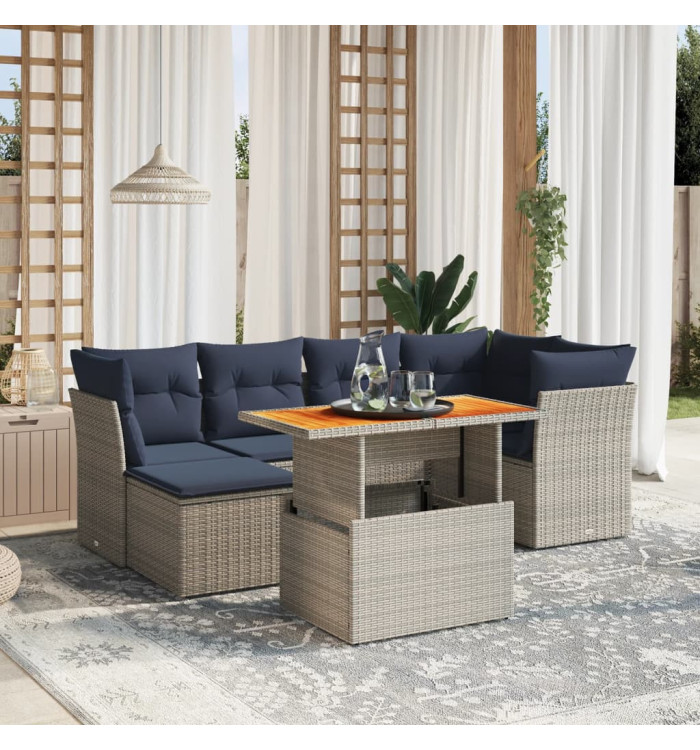 Salon de jardin 7 pcs avec coussins gris résine tressée | Mobilier & Déco