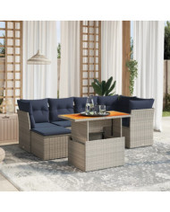 Salon de jardin 7 pcs avec coussins gris résine tressée | Mobilier & Déco