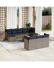 Salon de jardin 11 pcs avec coussins gris résine tressée | Mobilier & Déco