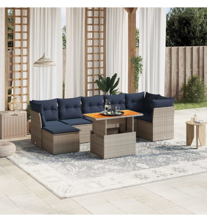 Salon de jardin 8 pcs avec coussins gris résine tressée | Mobilier & Déco