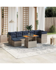 Salon de jardin 8 pcs avec coussins gris résine tressée | Mobilier & Déco