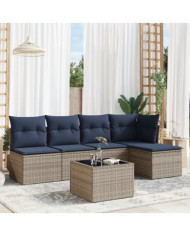 Salon de jardin 6 pcs avec coussins gris résine tressée | Mobilier & Déco