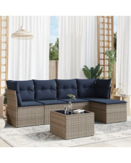 Salon de jardin 6 pcs avec coussins gris résine tressée | Mobilier & Déco