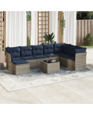 Salon de jardin 9 pcs avec coussins gris résine tressée | Mobilier & Déco