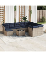Salon de jardin 11 pcs avec coussins gris résine tressée | Mobilier & Déco