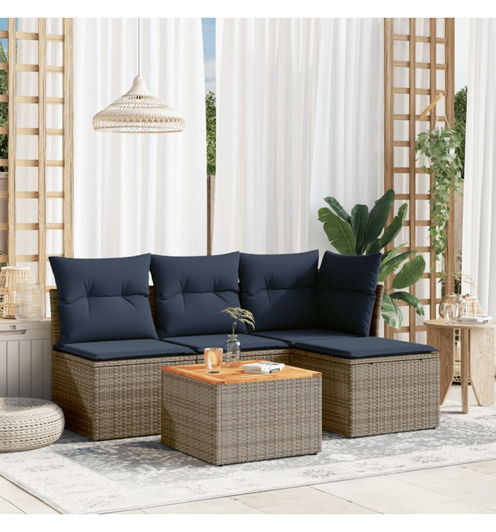 Salon de jardin 5 pcs avec coussins gris résine tressée | Mobilier & Déco