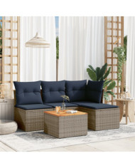 Salon de jardin 5 pcs avec coussins gris résine tressée | Mobilier & Déco