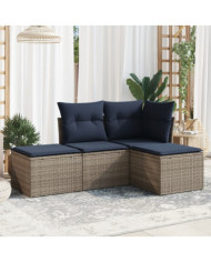 Salon de jardin 4 pcs avec coussins gris résine tressée | Mobilier & Déco