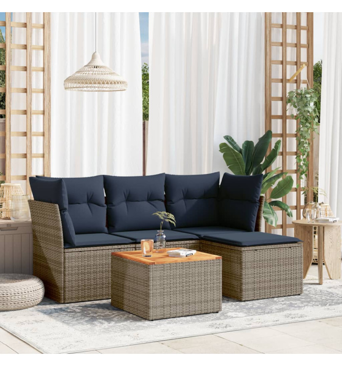 Salon de jardin 5 pcs avec coussins gris résine tressée | Mobilier & Déco
