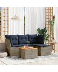 Salon de jardin 5 pcs avec coussins gris résine tressée | Mobilier & Déco