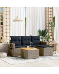 Salon de jardin 5 pcs avec coussins gris résine tressée | Mobilier & Déco