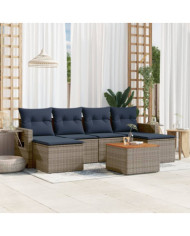 Salon de jardin 7 pcs avec coussins gris résine tressée | Mobilier & Déco