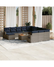 Salon de jardin avec coussins 13 pcs gris résine tressée | Mobilier & Déco