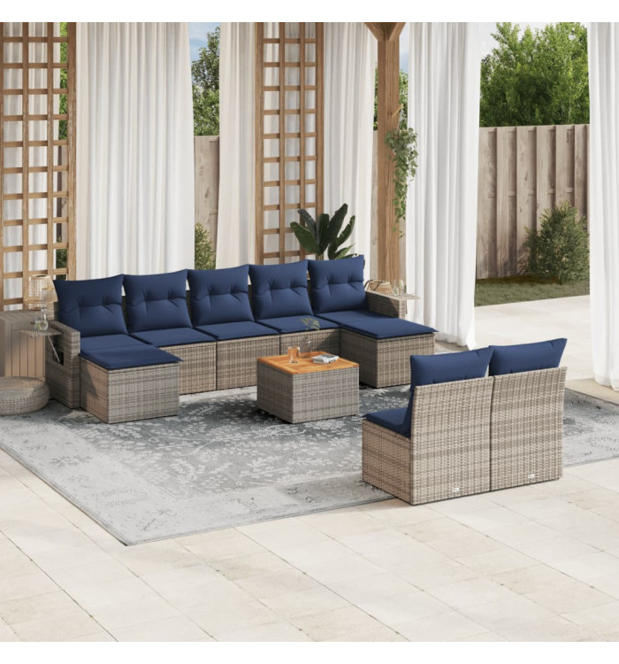 Salon de jardin 10 pcs avec coussins gris résine tressée | Mobilier & Déco
