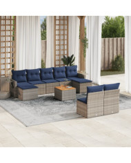 Salon de jardin 10 pcs avec coussins gris résine tressée | Mobilier & Déco