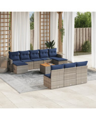 Salon de jardin 11 pcs avec coussins gris résine tressée | Mobilier & Déco