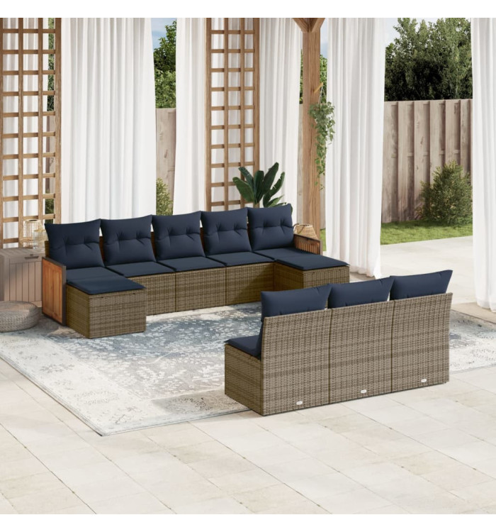 Salon de jardin 10 pcs avec coussins gris résine tressée | Mobilier & Déco