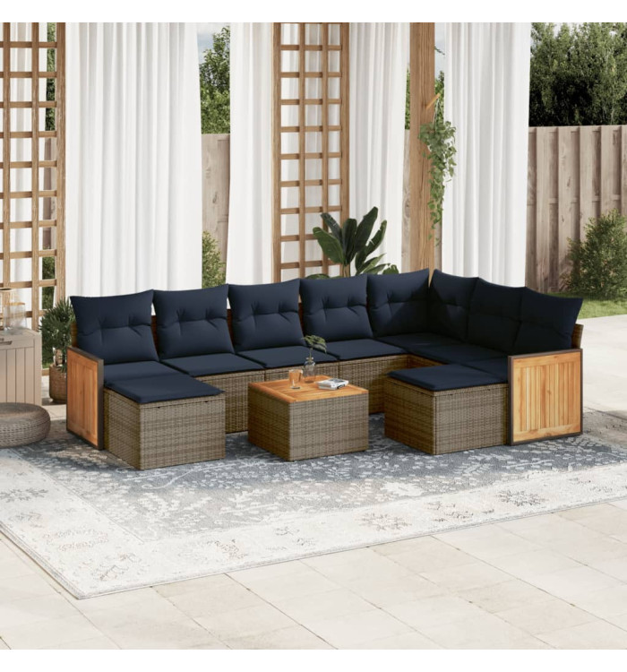 Salon de jardin 10 pcs avec coussins gris résine tressée | Mobilier & Déco