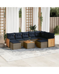Salon de jardin 10 pcs avec coussins gris résine tressée | Mobilier & Déco