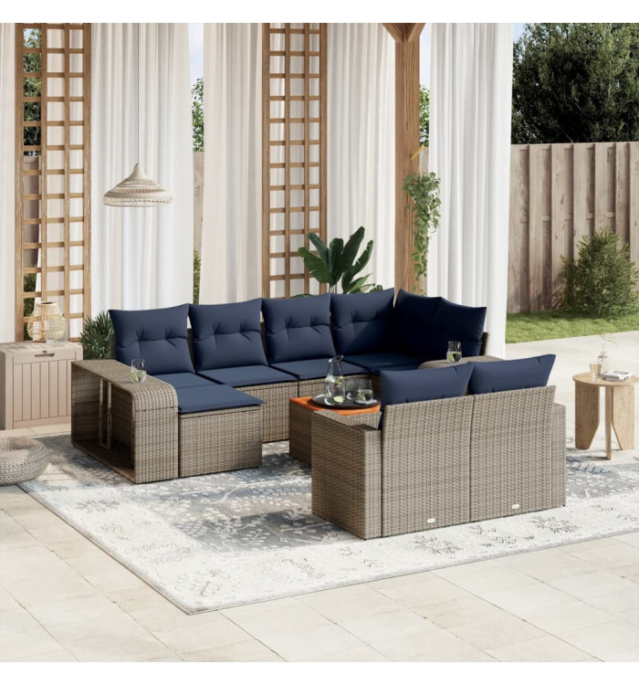 Salon de jardin 11 pcs avec coussins gris résine tressée | Mobilier & Déco