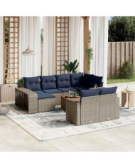 Salon de jardin 11 pcs avec coussins gris résine tressée | Mobilier & Déco