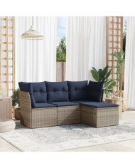 Salon de jardin 4 pcs avec coussins gris résine tressée | Mobilier & Déco