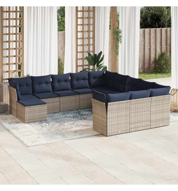 Salon de jardin avec coussins 12 pcs gris résine tressée | Mobilier & Déco