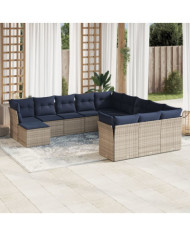 Salon de jardin avec coussins 12 pcs gris résine tressée | Mobilier & Déco