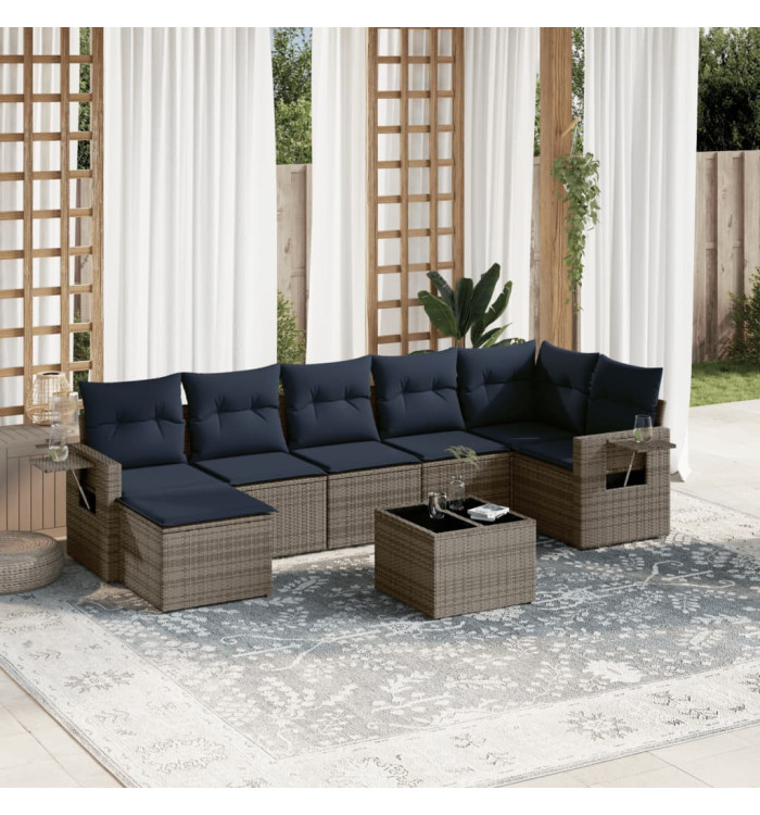 Salon de jardin 8 pcs avec coussins gris résine tressée | Mobilier & Déco