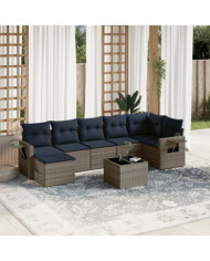Salon de jardin 8 pcs avec coussins gris résine tressée | Mobilier & Déco