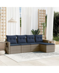 Salon de jardin 5 pcs avec coussins gris résine tressée | Mobilier & Déco