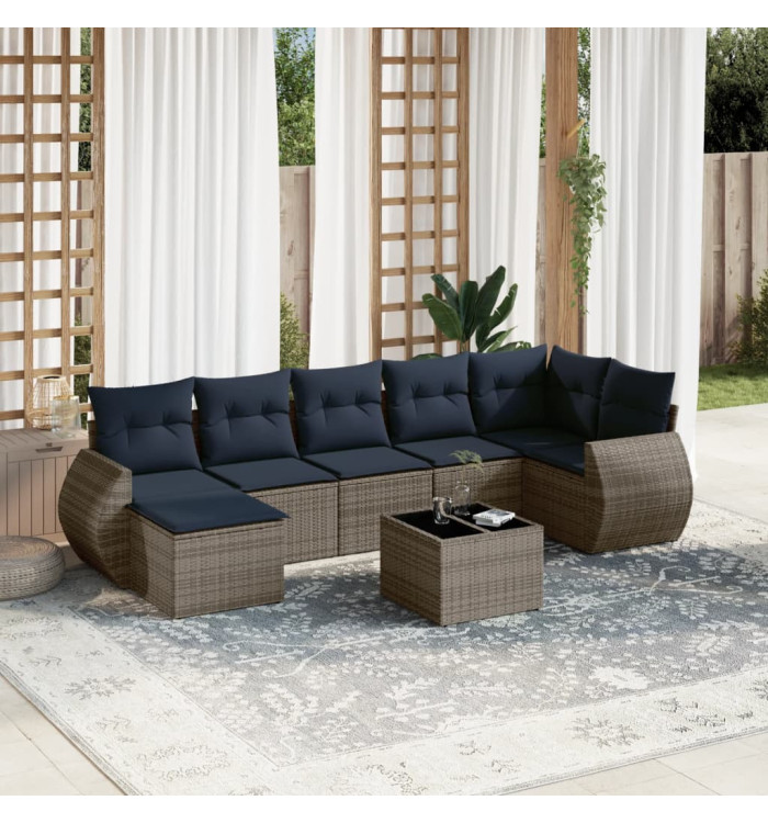 Salon de jardin 8 pcs avec coussins gris résine tressée | Mobilier & Déco