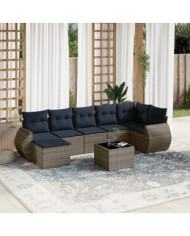 Salon de jardin 8 pcs avec coussins gris résine tressée | Mobilier & Déco
