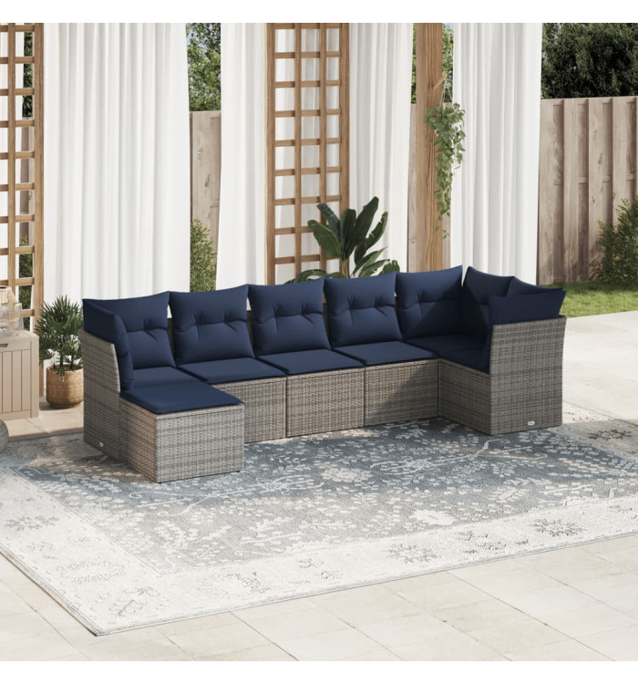 Salon de jardin 7 pcs avec coussins gris résine tressée | Mobilier & Déco