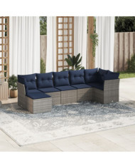 Salon de jardin 7 pcs avec coussins gris résine tressée | Mobilier & Déco