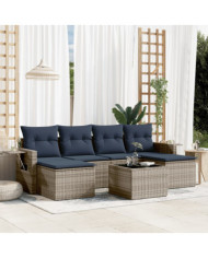 Salon de jardin 7 pcs avec coussins gris résine tressée | Mobilier & Déco