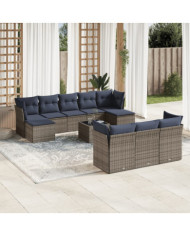 Salon de jardin 11 pcs avec coussins gris résine tressée | Mobilier & Déco