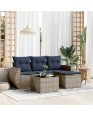 Salon de jardin 5 pcs avec coussins gris résine tressée | Mobilier & Déco