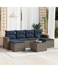 Salon de jardin 7 pcs avec coussins gris résine tressée | Mobilier & Déco