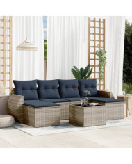 Salon de jardin 7 pcs avec coussins gris résine tressée | Mobilier & Déco