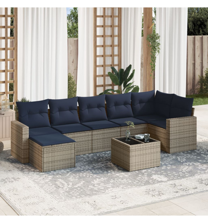 Salon de jardin 8 pcs avec coussins gris résine tressée | Mobilier & Déco