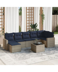 Salon de jardin 8 pcs avec coussins gris résine tressée | Mobilier & Déco