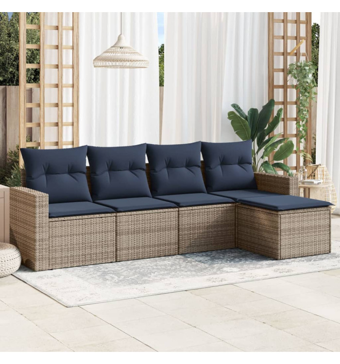 Salon de jardin 5 pcs avec coussins gris résine tressée | Mobilier & Déco