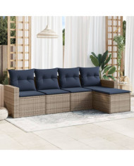 Salon de jardin 5 pcs avec coussins gris résine tressée | Mobilier & Déco