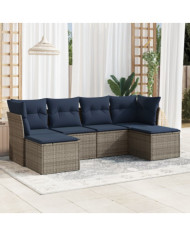 Salon de jardin 6 pcs avec coussins gris résine tressée | Mobilier & Déco