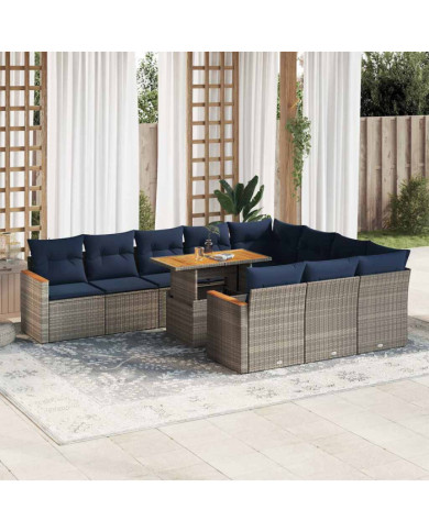 Salon de jardin 11 pcs avec coussins gris résine tressée | Mobilier & Déco