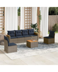Salon de jardin 7 pcs avec coussins gris résine tressée | Mobilier & Déco