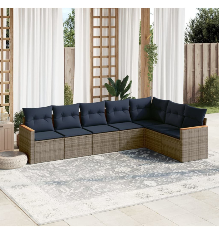 Salon de jardin 7 pcs avec coussins gris résine tressée | Mobilier & Déco