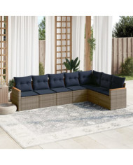 Salon de jardin 7 pcs avec coussins gris résine tressée | Mobilier & Déco